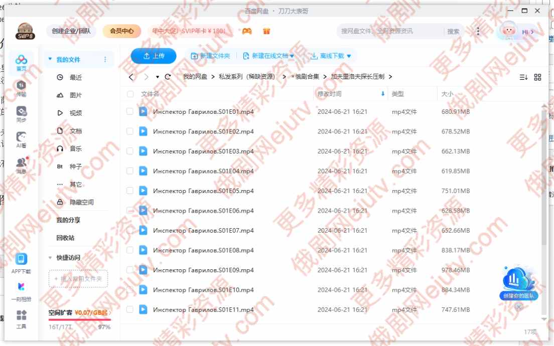 俄剧《加夫里洛夫探长》超清中字未删减百度网盘